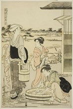 Ono no Komachi Washing the Copybook, from the series The Fashionable Seven Komachi (Furyu nana Komachi), Edo period (1615-1868), about 1788.