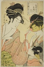 Beauties of the Pleasure Quarters (Seiro bijin awase): Kisegawa of the Matsubaya with Attendants Onami and Menami, c. 1797.