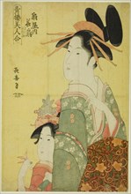 Hanaogi of the Ogiya, from the series "Beauties of the Pleasure Quarters (Seiro bijin awase)", c. 1793/97.