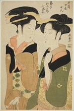 Kan, a waitress of the Izutsuya, and the geisha Fuseya of the Ogiya, c. 1794.