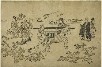 A Passing Palanquin, from the series "Scenes of Flower-viewing at Ueno (Ueno hanami no tei)", c. 1681/84.