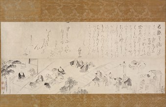 Group Pilgrimage to the Jizo Nun, 1755/65. Long scroll drawing, upper half is script; lower half depicts pilgrims making offerings.