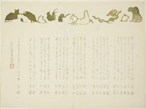 Zodiac Surimono, 1866. Reading from right to left, the tiger (the animal of the year 1866) is first in the line of the 12 animals of the zodiac.