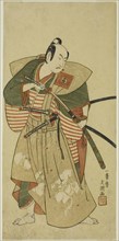 The Actor Ichikawa Komazo II as Kudo Saemon Suketsune (?) in the Play Haru wa Soga Akebono-zoshi (?), Performed at the Nakamura Theater (?) in the First Month, 1772 (?), c. 1772.