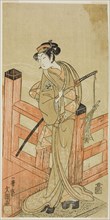 The Actor Nakamura Matsue I as Tsuchiya Umegawa Disguised as the Female Sumo Wrestler Oyodo (?) in the Play Naniwa no Onna-zumo (?), Performed at the Nakamura Theater (?) in the Sixth Month, 1770 (?),...