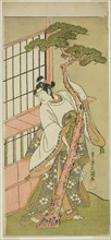 The Actor Ichikawa Monnosuke II as Tsunewaka-maru in the Play Iro Moyo Aoyagi Soga, Performed at the Nakamura Theater in the Second Month, 1775, c. 1775.