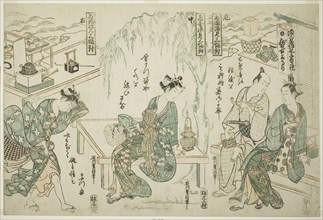 Enjoying the Evening Cool at Ryogoku - A Set of Three (Ryogoku suzumi sanpukutsui), c. 1752.