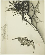 A Bat Flying near a Pine Tree, 19th century.