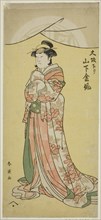 The Actor Yamashita Kinsaku II as the maid Tsumagi in the play "Otokyama O-Edo no Ishizue," performed at the Kiri Theater in the eleventh month, 1794, c. 1794.