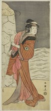 The Actor Iwai Hanshiro IV as Yaegushi no Oroku (?) in the Play Keisei Kogane no Hakarime (?), Performed at the Kawarazaki Theater (?) in the Third Month, 1792 (?), c. 1792.