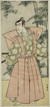 The Actor Matsumoto Koshiro IV as Hatakeyama Shigetada Disguised as Honjo Soheiji (?) in the Play Edo no Fuji Wakayagi Soga (?), Performed at the Nakamura Theater (?) in the First Month, 1789 (?), c. ...