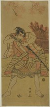 The Actor Ichikawa Omezo I as Kamei Rokuro Disguised as the Servant Dadahei in the Play Kimmenuki Genke no Kakutsuba, Performed at the Ichimura Theater in the Eleventh Month, 1791, c. 1791.