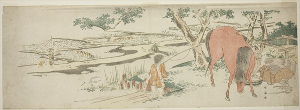 Rural Scene in Early Summer: Peasants Transplanting Rice and a Man Washing a Horse, late 1790s.