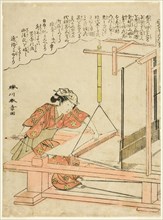 Weaving silk, plate 11 from the series "Silkworm Cultivation (Kaiko yashinai gusa)", Japan, c. 1772.