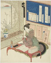 Woman reading poems in a study room, Japan, c. 1833.
