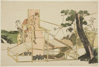 Women weaving on a loom, Japan, late 1810s and/or early 1820s.