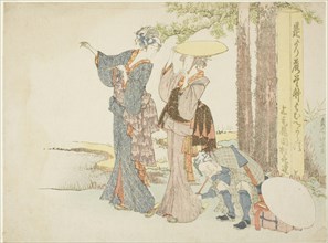 Travelers stopping at a mile post, Japan, c. 1805/06.