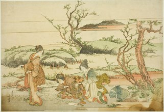 Gathering spring greens, from the album "Fuji in Spring (Haru no Fuji)", Japan, 1803.