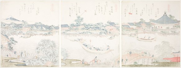 Komagata Hall and O-umaya River Bank, from the series "A Selection of Horses (Uma zukushi)", Japan, 1822.