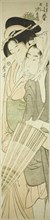 Koharu of the Kinokuniya and Kamiya Jihei, Japan, c. 1800. [Jihei of Kamiya eloping with Koharu of Kinokuniya].