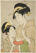 A Young Girl Offering Tea to Another Woman, Japan, c. 1797.