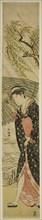 Young Woman Walking on a River Bank in Rain, Japan, late 18th/early 19th century.
