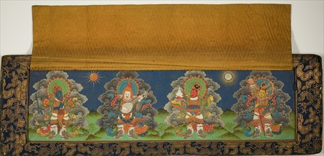 Final Page and Back Cover of Buddhist Manuscript With Four Guardian Kings, Mongolia, 17th/18th century.
