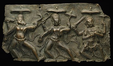 Fragment of Mother Goddesses (Matrika) Panel with Varahi, Kaumari, and Chamunda, 10th/11th century.