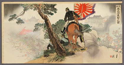 The First Division Advancing on Fengtienfu (Daiichigun Hotenfu shingeki no zu), 1894.