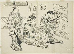 The Utsusemi Chapter from "The Tale of Genji" (Genji Utsusemi), from a series of Genji parodies, c. 1710.