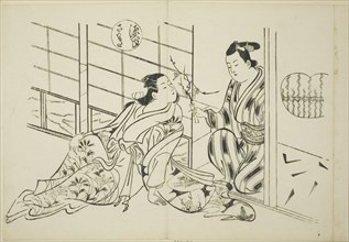 The Sakaki Chapter from "The Tale of Genji" (Genji Sakaki), from a series of Genji parodies, c. 1710.