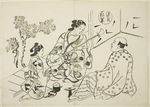 The Hana-no-en Chapter from "The Tale of Genji" (Genji Hana-no-en), from a series of Genji parodies, c. 1710.