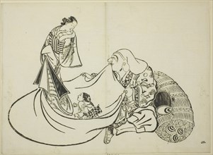 Daikoku revealing the contents of Hotei's bag, no. 2 from the series of 12 prints, c. 1708.