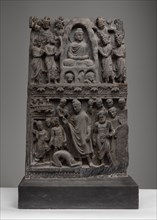 Buddha Shakyamuni Meditating in the Indrashala Cave [top] and Buddha Dipankara [bottom], 2nd/3rd century. Ancient region of Gandhara (modern Pakistan).