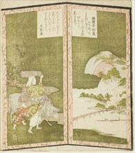 Landscape and woman from Ohara, from an untitled hexaptych depicting a pair of folding screens, c. 1825.