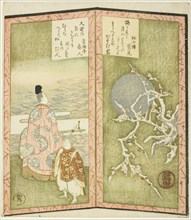 Plum blossoms and poet, from an untitled hexaptych depicting a pair of folding screens, c. 1825.