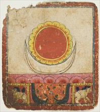 Sun, Moon and Lotus on Lion Throne, from a Set of Initiation Cards (Tsakali), 14th/15th century.