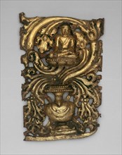 Transcendent Buddha Akshobhya and Vessel Overflowing with Foliage (Purnagata), 15th/16th century.