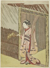Woman Holding a Branch of Kerria Flowers in the Rain (parody of Ota Dokan), c. 1766/67.
