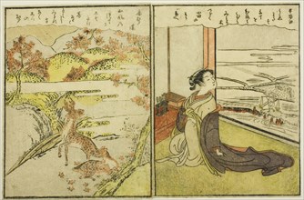 Pages from Vol. 1 and 2 of "Picture Book of Spring Brocades (Ehon haru no nishiki)", 1771.