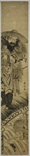 Shoki (Chinese: Zhong Kui), the demon queller, standing on a bridge, c. 1765/70.