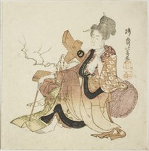 Woman leaning against wine cask, from an untitled series of Eight Immortals of the Wine Cup, early 1800s.