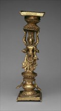 Pillar Support of an Addorsed Female Bodhisattva and an Offering Goddess, 15th century.