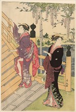 Admiring the wisteria at Kameido Shrine, c. 1786.