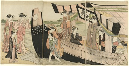 Women Coming Ashore from a Pleasure Boat on the Sumida River, c. 1785.