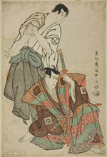 The actors Ichikawa Yaozo III (R) as Fuwa Banzaemon and Sakata Hangoro III (L) as Kosodate Kannonbo, 1794.