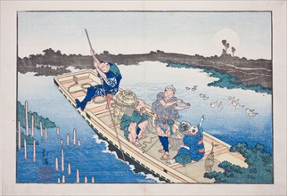 Ferry boat crossing the Sumida River, from the album "Friends of the Three Capitals (Santo no tomoe)", 1832.