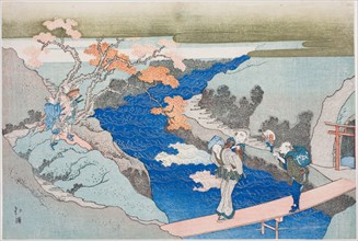 Autumn Maples at Takinogawa River, from the album "The Eternal Waterfall (Tokiwa no taki)", 1833.