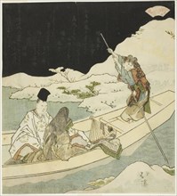 Nobleman and court lady boating at night near a snow-covered shore, 1826.