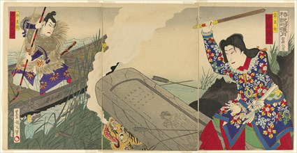 The actors Nakamura Fukusuke IV as Neiojo and Ichikawa Danjuro IX as Hachiro Tametomo, 1897.